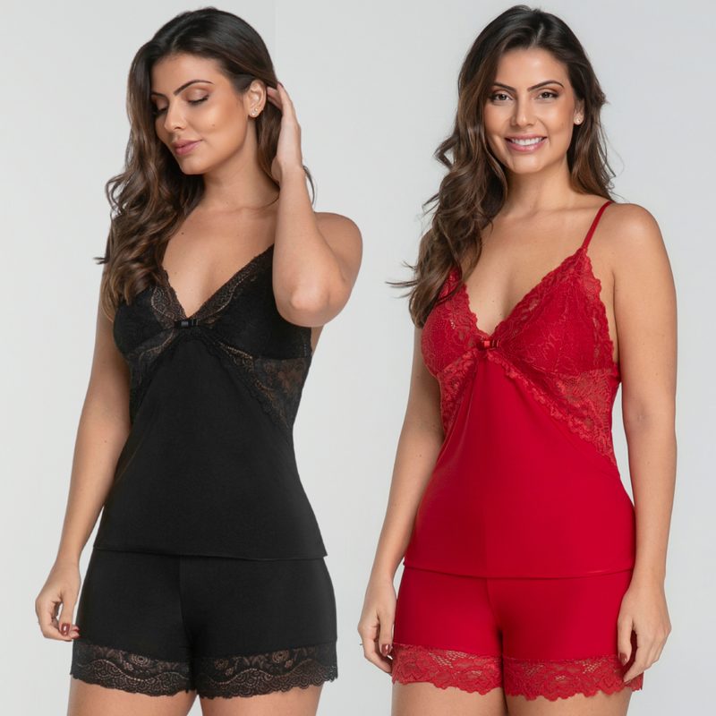 Baby-doll sexy em microfibra e renda com alças de regulagem, peça sensual para noites românticas em viagem de inverno