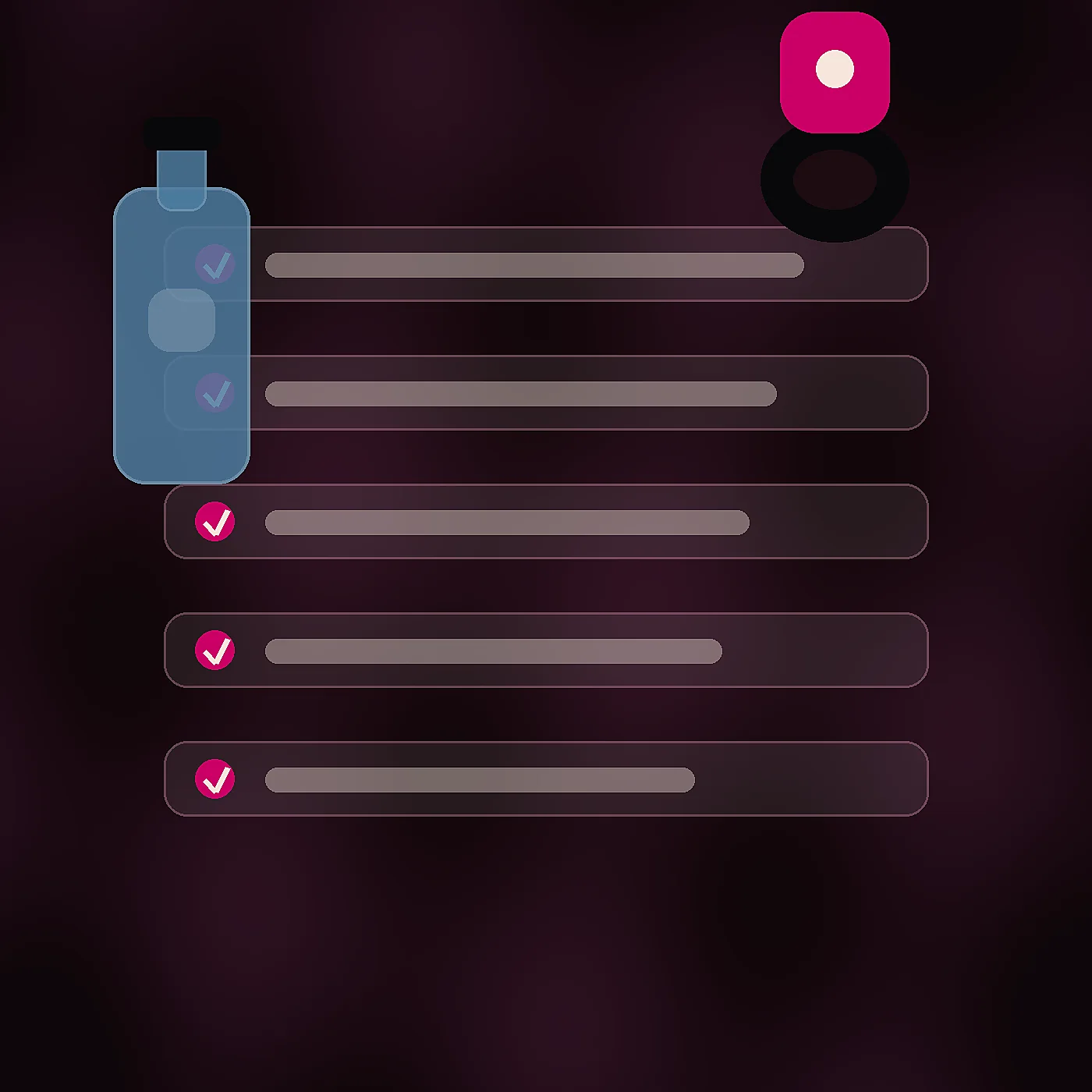 Checklist de tempo de uso, lubrificante e conforto para anel peniano com vibrador