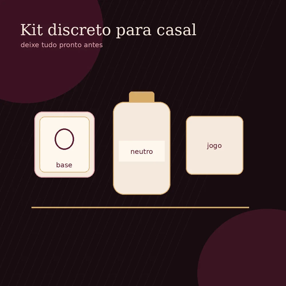 Composição editorial discreta com produtos para casal, lubrificante, preservativo e vela