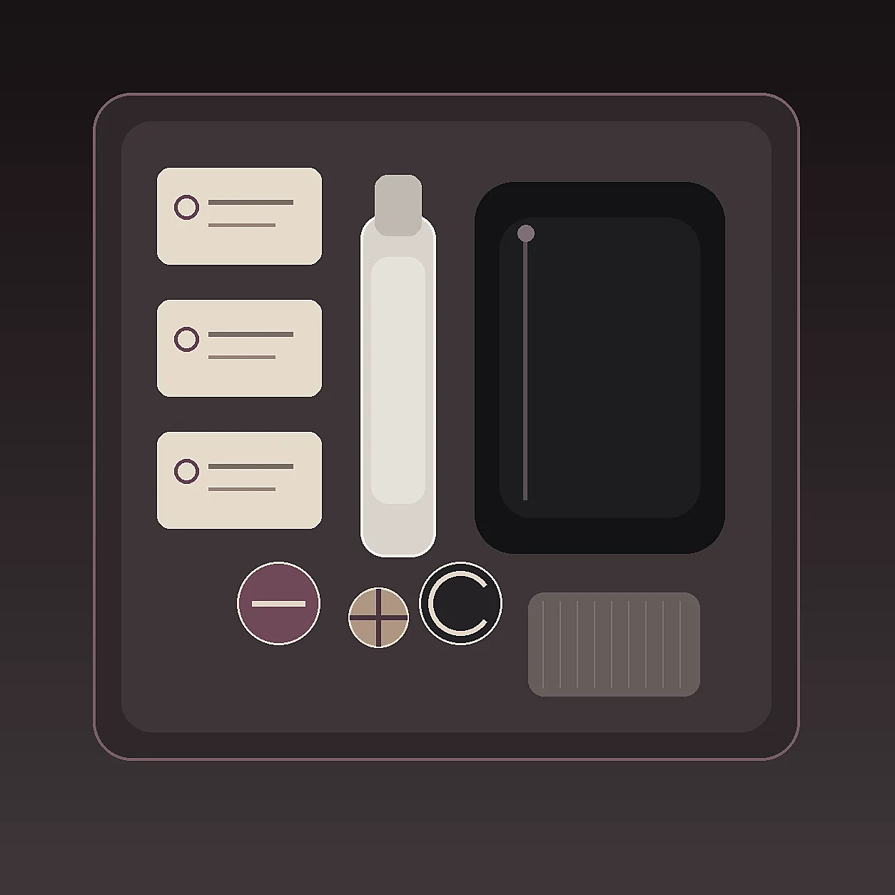 Composição editorial abstrata com checklist, frasco neutro e pouch representando limites, higiene e cuidados de uso